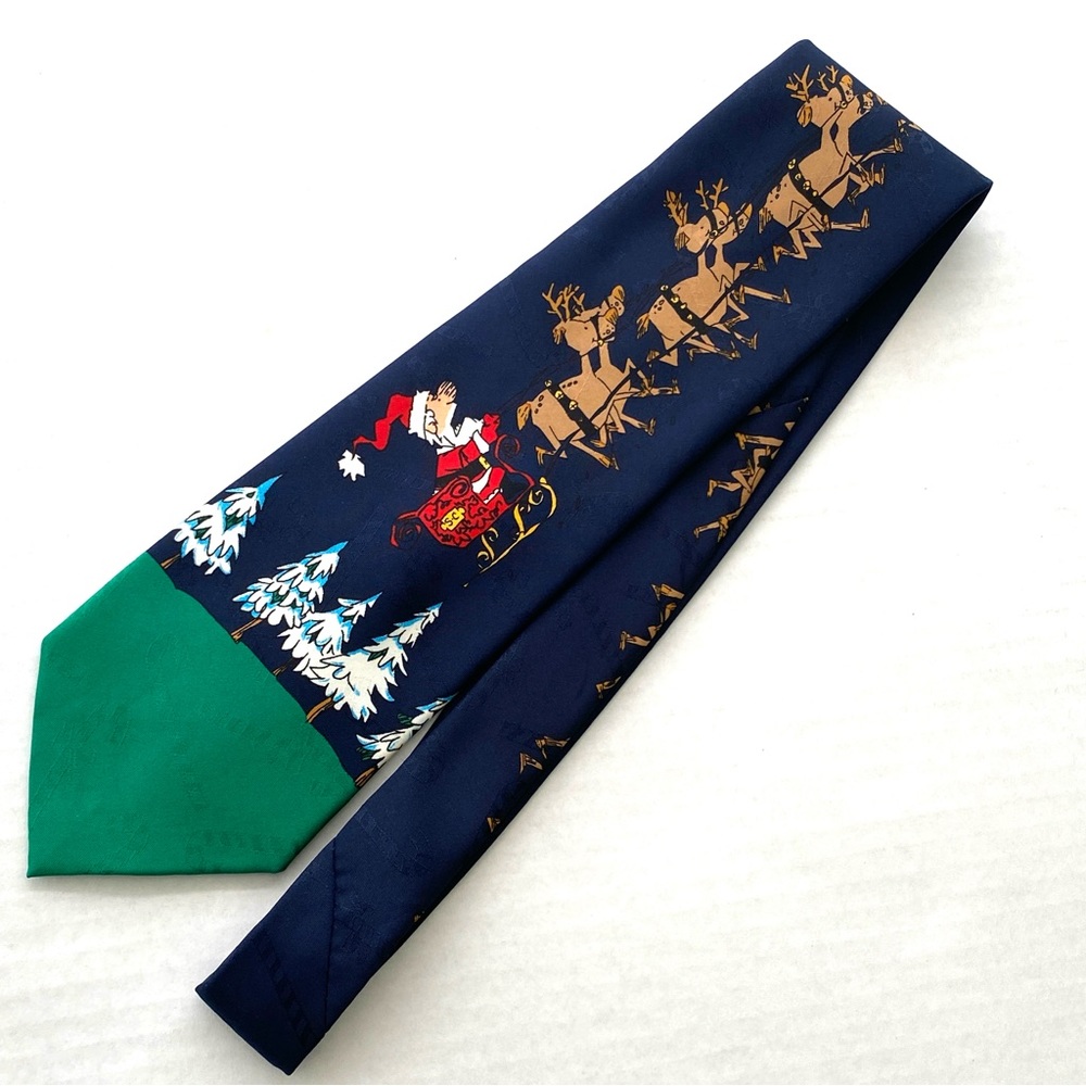 Yule Tie Greetings Santa and Reindeer Festive Christmas Holiday Necktie